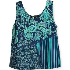 Josephine Chaus Silk Top Woman Sz 14 Blue Turquoise Pieced Sleeveless Rich Beach